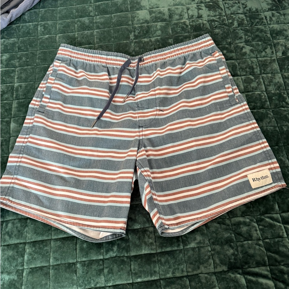Rhythm. Men's Swim Shorts - Blue and Red Stripes